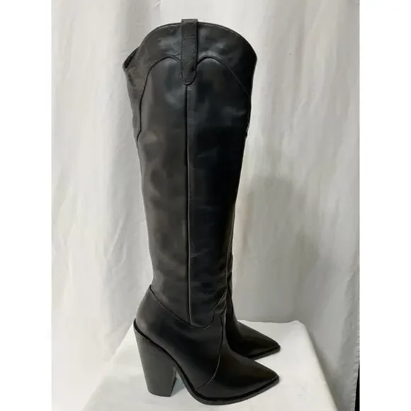 Raye 'Inferno' Black Leather Heeled Boot Size 5.5 - Picture 4 of 5